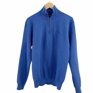 Polo Ralph Lauren Quarter Zip Pullover Sweater Blue Mens Size Medium Pima Cotton